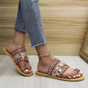 9.5 Boho Pink Bohemian‎ Gladiator Beaded Sandals